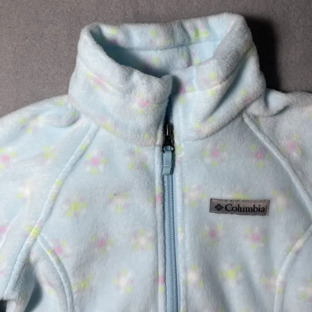NEW Columbia Fleece Jacket Youth XXS 4/5 Light Blue‎ Floral Full Zip Girl